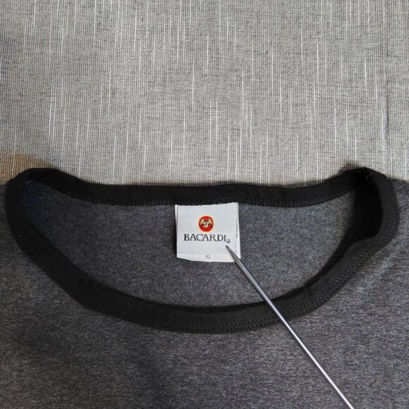 VINTAGE Bacardi Promo T-Shirt Size XL Gray Bat Logo Ringer Adult - Picture 4 of 9